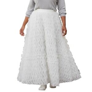 Ashley Stewart White Ruffle Ribbon Maxi Skirt Plus Size 18/20 Texture Coquette